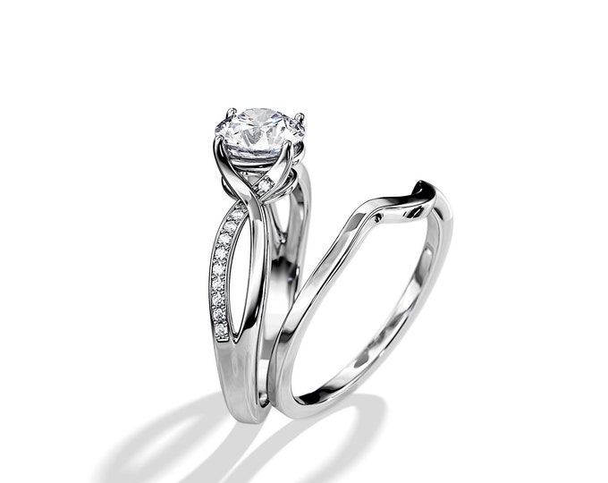 1 CT Natural GIA Diamond Ring / Split Shank Engagement Ring Set / Rose Gold Bridal Set / Split Shank Diamond Ring / Twisted Wedding Ring