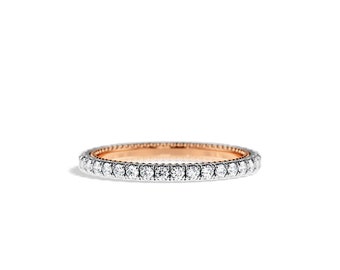 Two Tone Diamond Wedding Band / 3/4 Eternity Wedding Band / Pave Wedding Ring / 2MM Two Toned Milgrains Wedding Band / Lab Diamond Ring