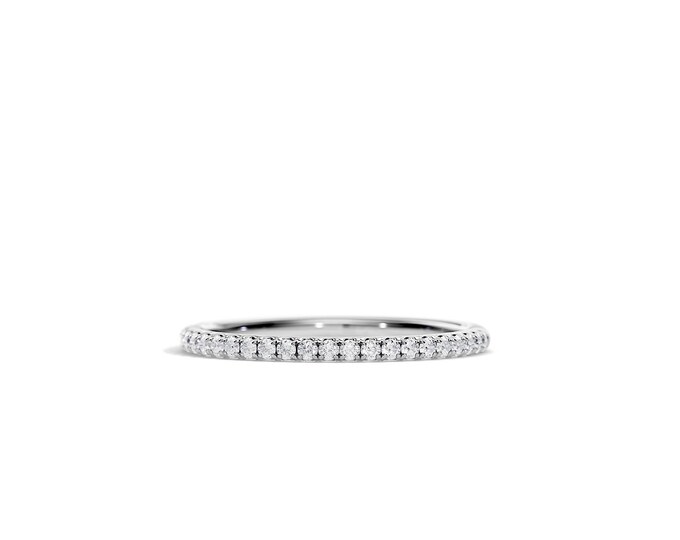 1.5MM Half Eternity Diamond Wedding Band / 0.25ct Pave Diamonds / White Gold Stackable Wedding Ring / Womens Wedding Band / Stacking Ring