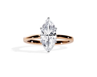 2 Carat Marquise Ring / Marquise Moissanite Engagement Ring / Hidden Halo / 14K or 18K Rose Gold / Flush Sit / High Set / 2CT Marquise Shape