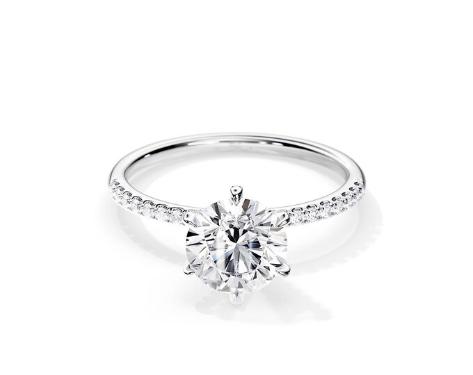 2 Carat Moissanite Pave Engagement Ring / Diamond Basket / 14k White Gold / 2 Carat Moissanite / Pave Engagement Ring / Round Brilliant