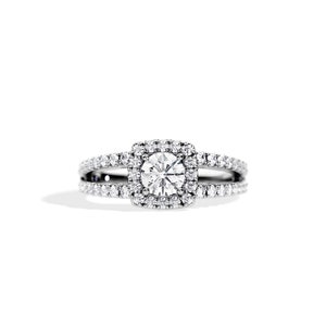 1.1 TCW Lab Grown Diamond Ring / Split Shank Engagement Ring / White Gold Halo Diamond Ring / Unique Engagement Ring / 0.5 Carat Round Shape