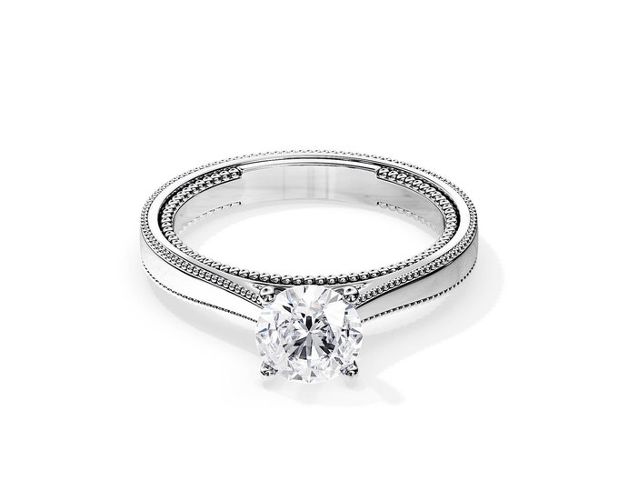 1 CT Diamond Vintage Ring / 18K White Gold Vintage Engagement Ring / Vintage Milgrains Ring / Unique Diamond Engagement Ring / Antique Ring