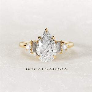 2 Carat Pear Cut Lab Grown Diamond 5 Stone Engagement Ring / Pear Shape ...