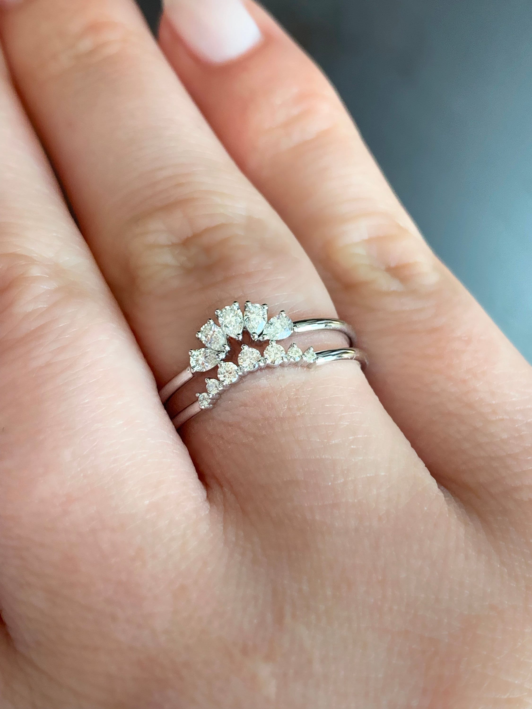 Curved Wedding Band / Rose Gold Curve Wedding Ring / Minimalist Pave Wedding Band / Stackable