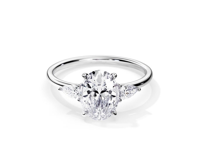 3 Carat Oval Lab Grown Diamond Ring / 3 Carat Oval Lab Created Diamond Ring / Oval Lab Diamond Engagement Ring / 3 Stone Diamond Ring