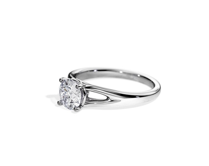 1 Carat Natural GIA Diamond Ring / Cathedral Engagement Ring / White Gold Split Shank Ring / 1 Carat Round Brilliant Diamond Engagement Ring