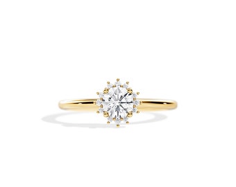 0.5 Carat Moissanite Ring / Snowflake Moissanite Ring / Dainty Engagement Ring / Yellow Gold Thin Engagement Ring / Moissanite Ring