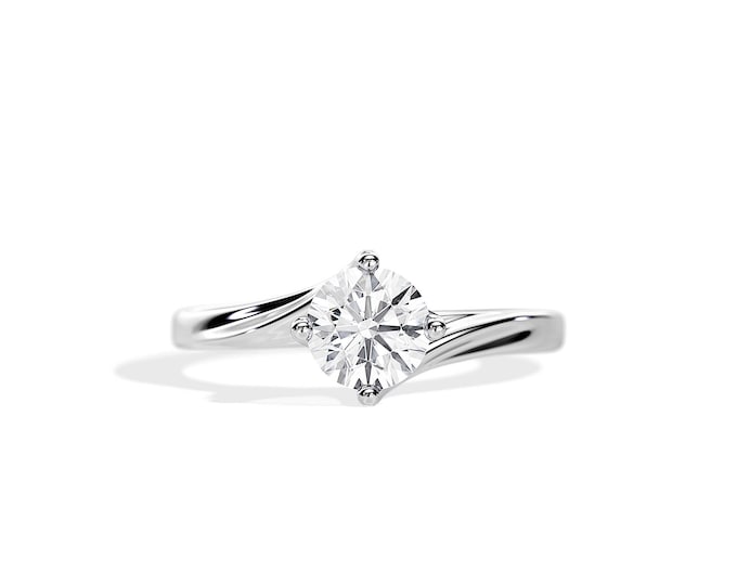 1 Carat Natural Diamond Engagement Ring GIA / Bypass Diamond Engagement Ring / 18K White Gold Diamond Solitaire Ring / Swirl Ring