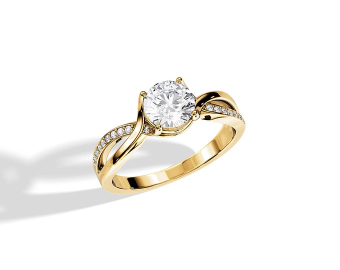 1 Carat Diamond Twisted Ring / 14K or 18K Gold Twist Ring / Swirl Ring / Split Shank / Unique Bridal Ring / Natural SI1/H GIA Diamond