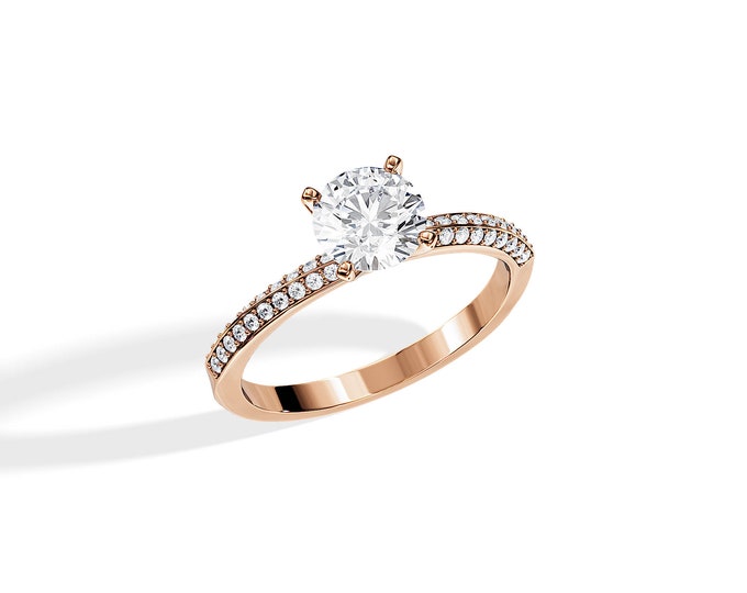 1 Carat Lab Grown Diamond Rose Gold Engagement Ring / Twisted Shank Micro Pave Ring / Unique Engagement Ring / Round Lab Diamond Ring