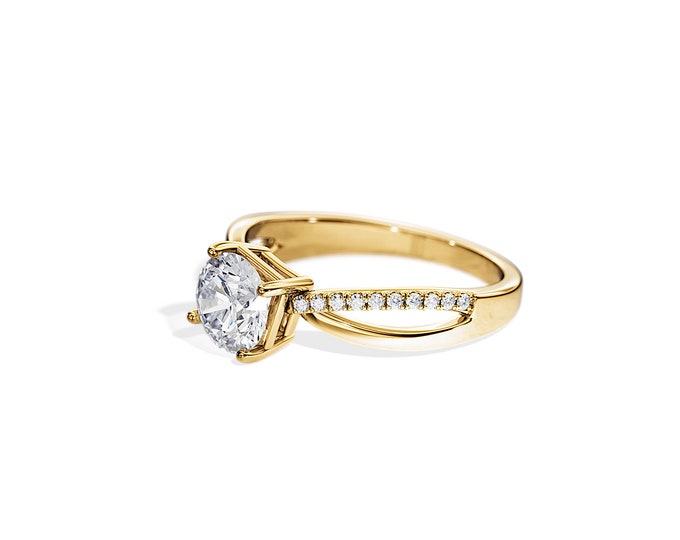 1 Carat Moissanite Twisted Ring / 1 CT Engagement Ring / Split Shank Engagement Ring / Swirl Ring / 14k or 18K Yellow Gold Bridal Ring