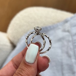 1 Carat Round Lab Grown Diamond Twig Bridal Set / Nature Inspired Engagement Ring Set of Rings / White Gold 1.00 CT CVD Diamond Ring / IGI image 5