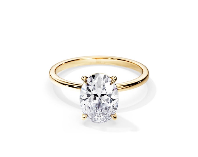 3 Carat Moissanite Engagement Ring / 14K Yellow Gold Thin Moissanite Ring / Minimalist Engagement Ring / 3 Carat Oval DEF Moissanite Ring