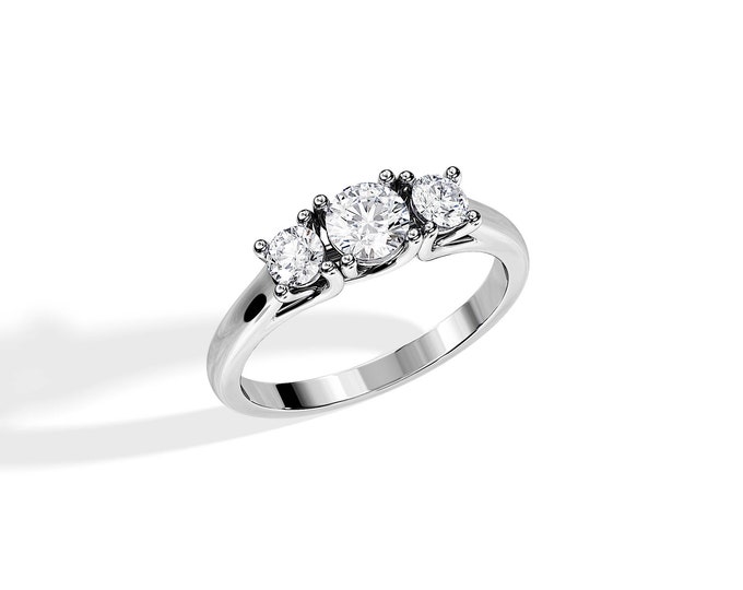 Natural GIA Diamond Engagement Ring / 0.85 TCW Diamond Ring / Three Stone Ring / 3 Stone Diamond Ring / Diamond Trellis Engagement Ring