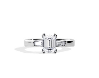 1 Carat Emerald Cut Diamond Ring / Emerald Cut Three Stone Diamond Ring / G-VVS2 GIA Certified / Emerald Diamond Engagement Ring / Cathedral