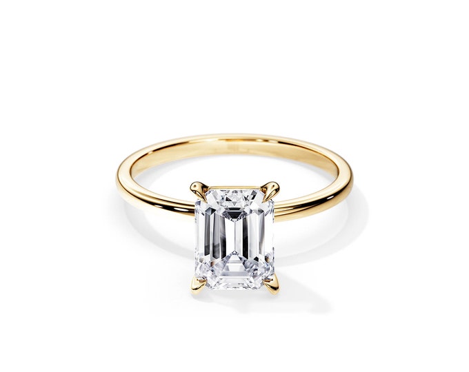 2.5 CT Emerald Cut Lab Grown Diamond Engagement Ring / 14K Yellow Gold Emerald Diamond Engagement Ring / 2.5 Carat Emerald Cut Diamond Ring