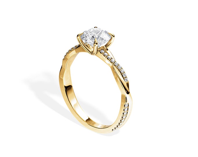 1 Carat Diamond Twisted Engagement Ring / Yellow Gold Vine Twisted Ring/ Nature Inspired Ring / Natural Diamond / GIA Certified / Pave
