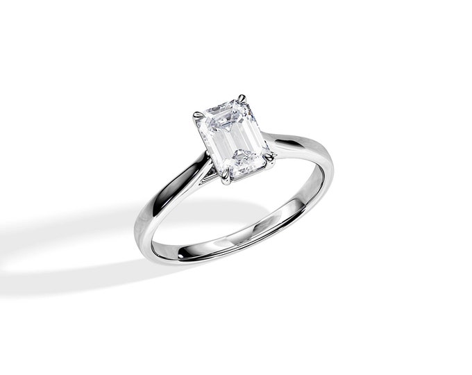 1CT Emerald Cut Lab Grown Diamond Engagement Ring / Tapered Shank Engagement Ring / Cathedral Engagement Ring / 1 Carat Lab Created Diamond