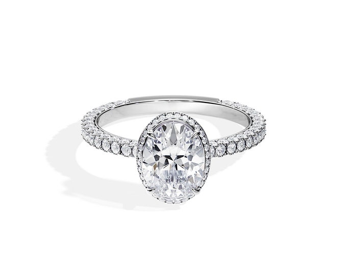 2 CT Oval Lab Diamond Engagement Ring / 3 Edge Pave / Double Edge Halo / Full Pave / White Gold / Oval Lab Grown Diamond / 2.9TCW / Oval Cut