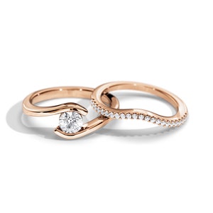 0.5 Carat Natural Diamond Bridal Set / H-VS2 GIA Certified / Bypass Bridal Set / Open Engagement Ring Set / 0.5CT Diamond Rose Gold Ring