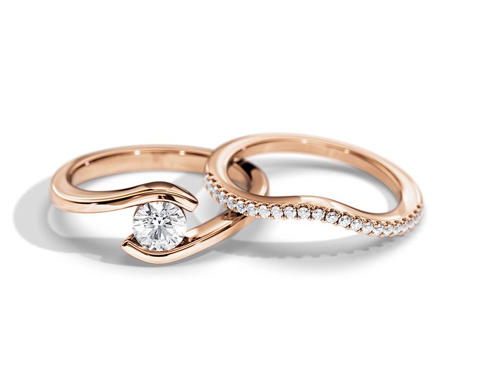 0.5 Carat Natural Diamond Bridal Set / H-VS2 GIA Certified / Bypass Bridal Set / Open Engagement Ring Set / 0.5CT Diamond Rose Gold Ring
