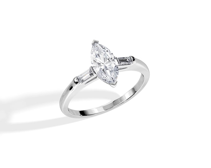 Marquise Lab Grown Diamond Ring / Lab Grown Diamond Three Stone Ring / Marquise 3 Stone Ring / Marquise Diamond Ring / 14k White Gold Ring