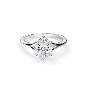3 Carat Oval Lab Grown Diamond Ring / 3CT Oval Diamond Engagement Ring / Oval Engagement Ring / 14K White Gold Low Profile Engagement Ring