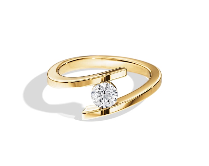 0.5 Carat Lab Grown Diamond Ring / Tension Set Diamond Ring / Bypass Lab Diamond Engagement Ring / Unique Lab Grown Diamond Ring / 14k Gold