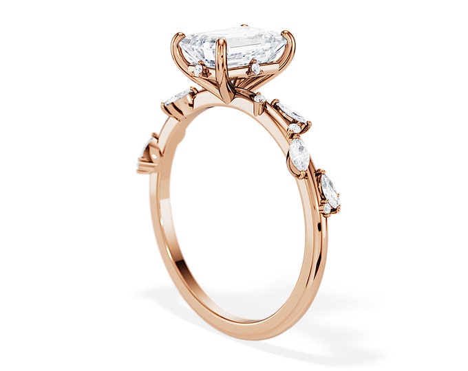 2 CT Emerald Lab Grown Diamond Ring / Twig Engagement Ring / Rose Gold Nature Ring / Leaf Diamond Ring / Lab Grown Diamond / 2 Carat Diamond