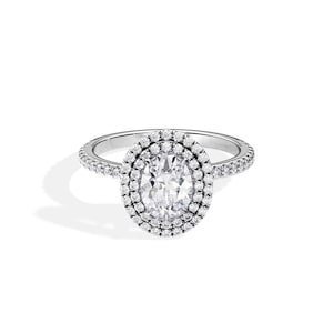 1 Carat Oval Lab Grown Diamond Ring / 0.65CT Accent Diamonds / Double Halo Ring / Oval Halo Ring / 1 CT Oval Engagement Ring / White Gold