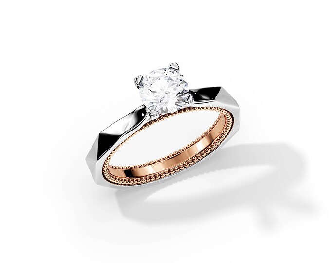 1 Carat Lab Grown Diamond Engagement Ring / Two Tone Engagement Ring / Bespoke Diamond Engagement Ring / Custom Ring / Two Tone Ring
