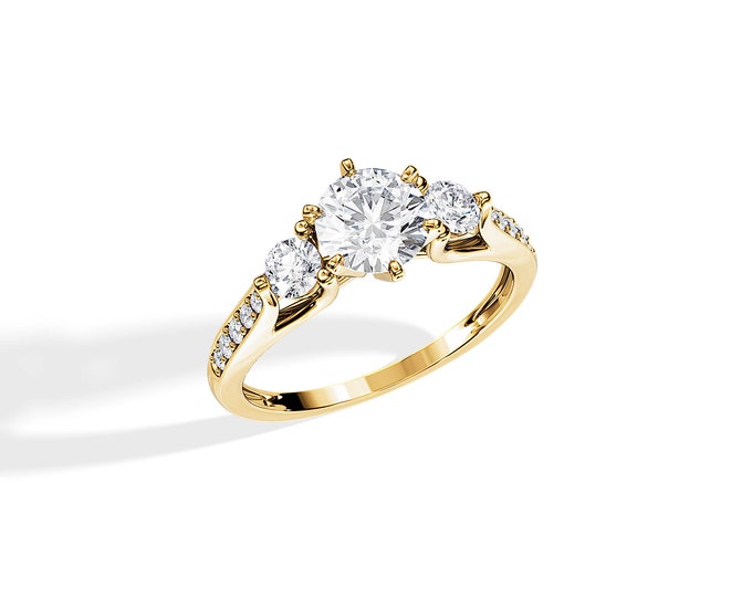 1 CT Moissanite Yellow Gold Engagement Ring / Cathedral Engagement Ring / Moissanite Engagement Ring / Unique Pave Engagement Ring / 1.45TCW