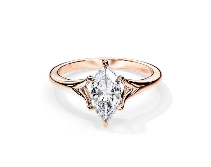 2 Carat Marquise Moissanite Engagement Ring / Marquise Moissanite Ring / Unique Moissanite Ring / Moissanite Engagement Ring in Rose Gold