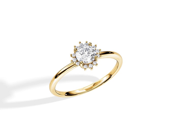 0.5 Carat Lab Grown Diamond Ring / Snowflake Diamond Ring / Halo Ring / 14K Gold / 18K Gold / Thin Engagement Ring / Lab Created Diamond