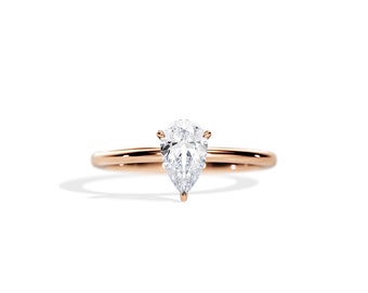 1 Carat Natural Diamond Engagement Ring / Pear Cut GIA Diamond / Thin Diamond Engagement Ring / 14K Rose Gold Dainty Diamond Solitaire Ring