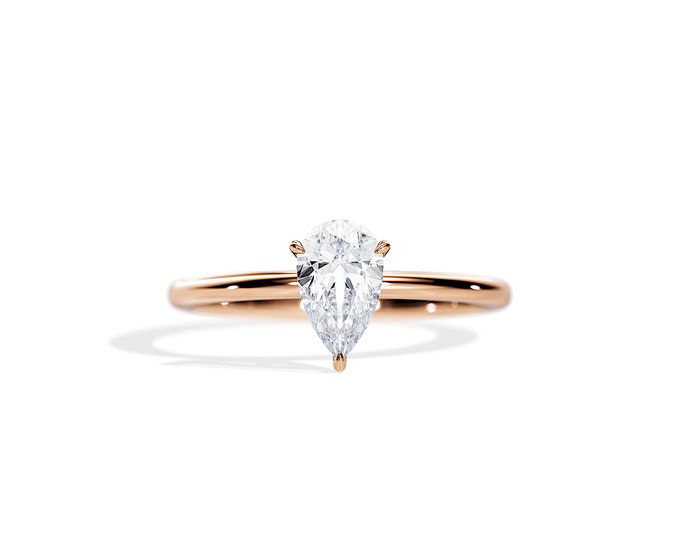 1 Carat Natural Diamond Engagement Ring / Pear Cut GIA Diamond / Thin Diamond Engagement Ring / 14K Rose Gold Dainty Diamond Solitaire Ring