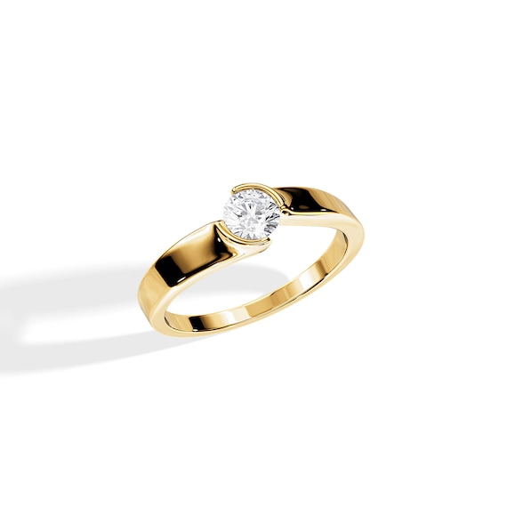 1 Carat Round Lab Grown Diamond Tension Set Solitaire Engagement Ring Yellow Gold Fascinating Diamonds