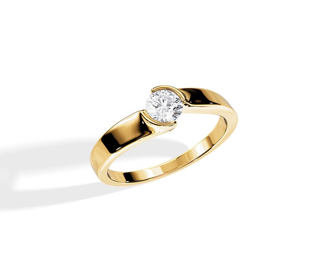 0.5 Carat Lab Grown Diamond Tension Set Ring / Unique 0.5 Carat Lab Diamond Ring / Bypass Diamond Engagement Ring / 14K Engagement Ring