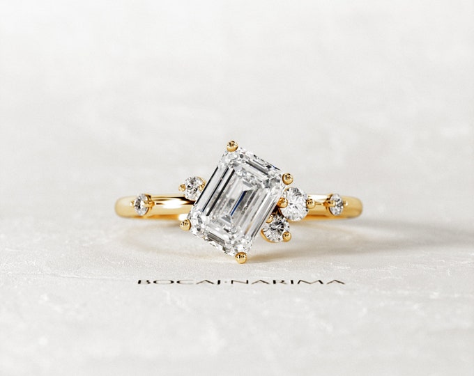 1 Carat Emerald Cut Moissanite Nature Inspired Engagement Ring / Organic Ring / 14K Gold Floral Moissanite Ring / Proposal Ring / Twig Ring