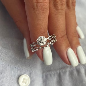 1 Carat Round Lab Grown Diamond Twig Bridal Set / Nature Inspired Engagement Ring Set of Rings / White Gold 1.00 CT CVD Diamond Ring / IGI image 7