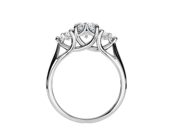 1.5 Carat Moissanite Ring / Three Stone Ring / 3 Stone Ring / Trellis Set Ring / Trellis Moissanite Ring / 14K White Gold Engagement Ring