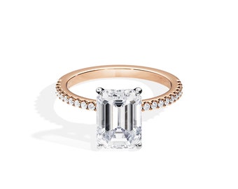 4 Carat Moissanite Engagement Ring / 4 CT Emerald Cut Moissanite Ring / Rose Gold Hidden Halo Ring / Emerald Shape Ring / 4CT Bridal Ring