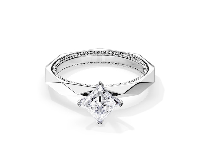 1 Carat Princess GIA Diamond Ring / Pyramid Diamond Ring / Unique Diamond Ring / 14K White Gold Engagement Ring / Bespoke Diamond Ring