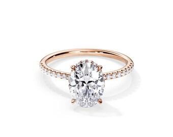 3 Carat Oval Moissanite Ring / Hidden Halo Oval / Rose Gold Engagement Ring / Oval Cut Moissanite / 3 CT Engagement Ring / Moissanite Ring