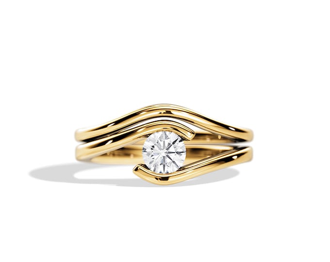 0.5 Carat Natural Diamond Engagement Ring Set / Bypass Bridal Set / Half Carat Diamond Ring / GIA Certified H-VS2 / 14K or 18K Yellow Gold