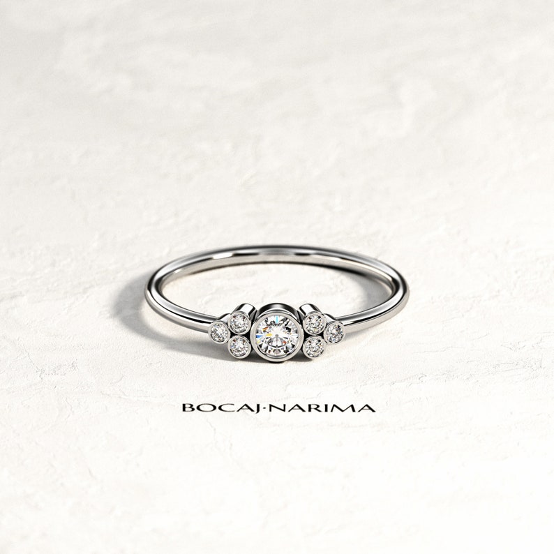 14K18K Rose Gold Diamond Ring / Bezel Set Cluster Ring / Etsy