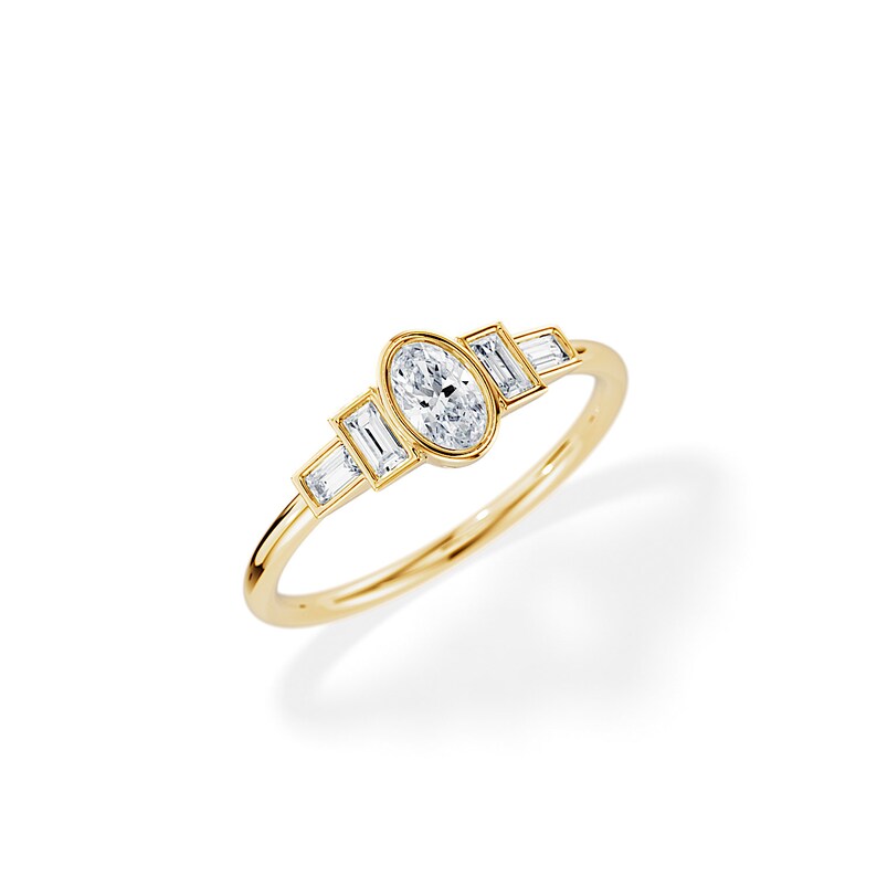 Art Deco Diamond Ring / Baguette & Oval Diamond Engagement Ring / Bezel Set Diamond Ring / ArtDeco Ring / Dainty Engagement Ring / 14K Gold image 3