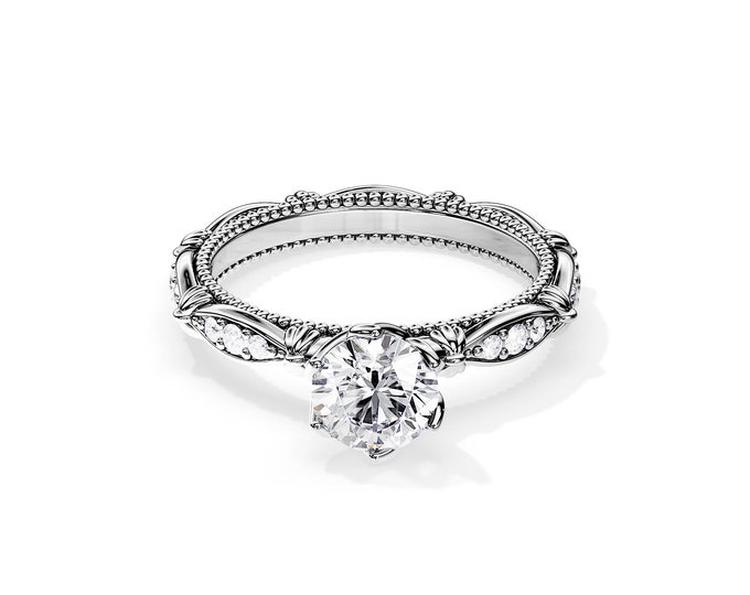 1 Carat Diamond Vintage Ring / Nature Inspired Ring / GIA Certificate / Unique Diamond Ring / 14K White Gold Floral Engagement Ring