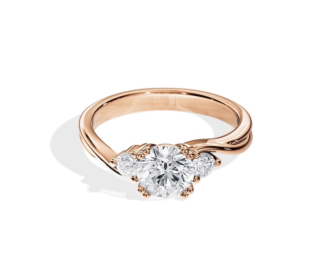 1 CT Natural Diamond Ring / 3 Stone Diamond Ring / Three Stone Diamond Engagement Ring / Rose Gold Diamond Ring / Swirl Ring / Unique Ring